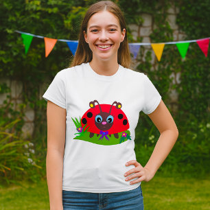 Cartoon Ladybug Bow und Blume T-Shirt