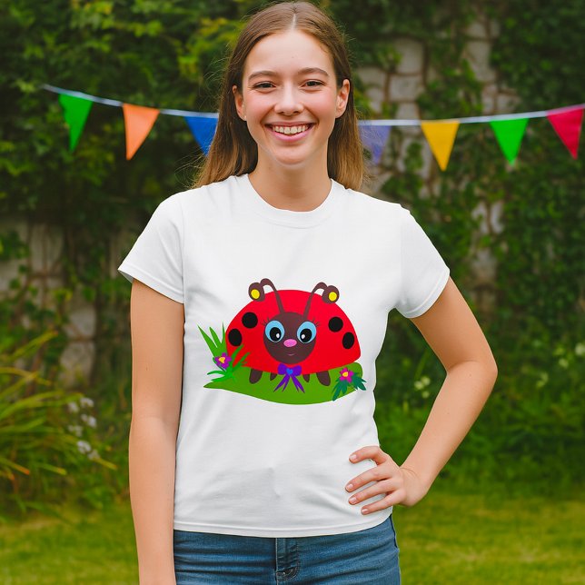Cartoon Ladybug Bow und Blume T-Shirt (Von Creator hochgeladen)