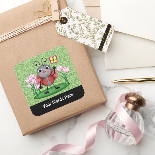 Cartoon Ladybug Insektenschutzaufkleber Quadratischer Aufkleber (Schenken)