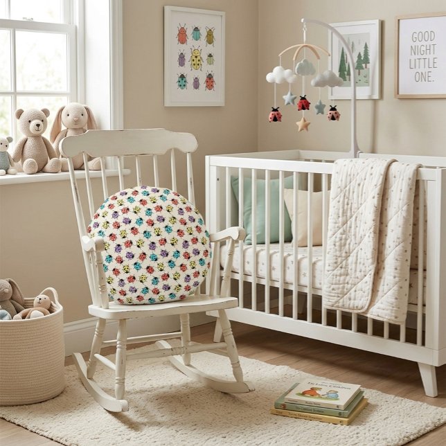 Cartoon Ladybugs Pattern Rundes Kissen (Von Creator hochgeladen)