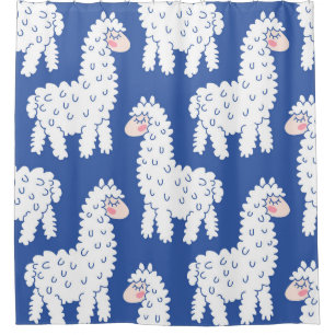 Cartoon lama alpaca, Vintage Muster Duschvorhang