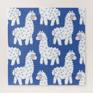 Cartoon lama alpaca, Vintage Muster Puzzle