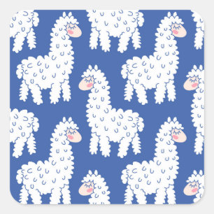 Cartoon lama alpaca, Vintage Muster Quadratischer Aufkleber