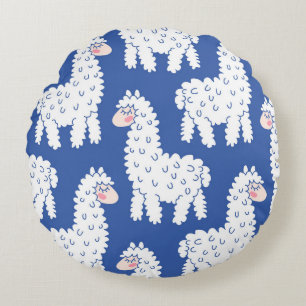 Cartoon lama alpaca, Vintage Muster Rundes Kissen