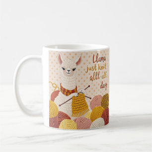 Cartoon Lama mit einem Strick Kaffeetasse