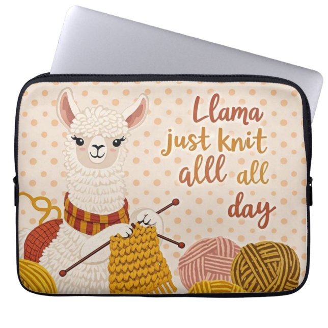 Cartoon Lama mit einem Strick Laptopschutzhülle (Vorderseite)