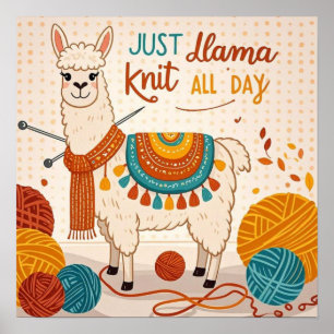 Cartoon Lama mit einem Strick-Schal-Poster Poster