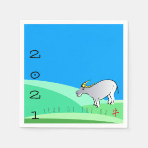 Cartoon Landscape Ox Chinesisches Neujahr Zodiac P Serviette