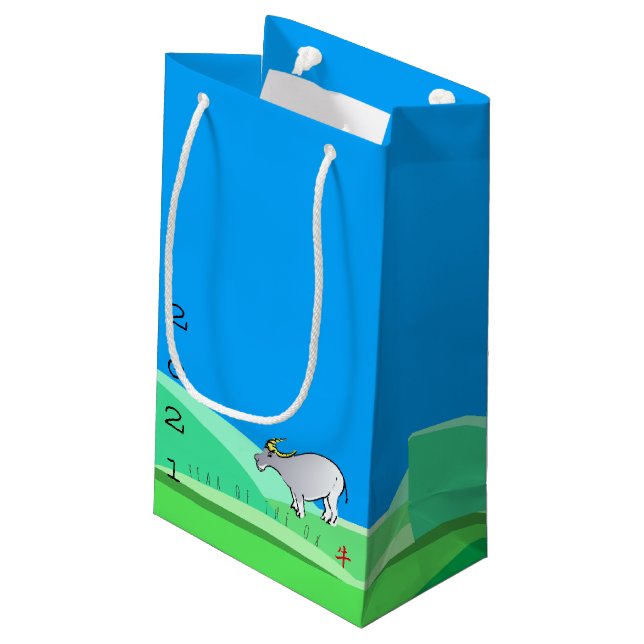 Cartoon Landscape Ox Chinesisches Neujahr Zodiac S Kleine Geschenktüte (Rückseite Schrägansicht)