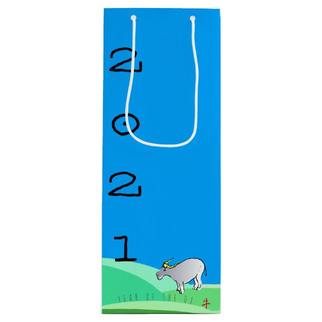 Cartoon Landscape Ox Chinesisches Neujahr Zodiac W Geschenktüte Für Weinflaschen (Vorderseite)