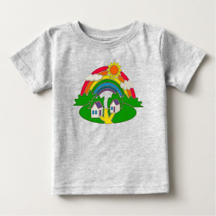 Cartoon Landschaft mit Regenbogen und Landhaus Baby T-shirt