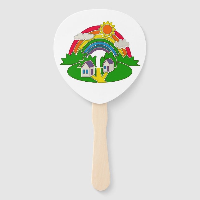 Cartoon Landschaft mit Regenbogen und Landhaus Fächer (Vorderseite)
