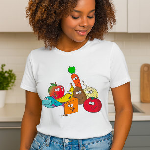 Cartoon-Lebensmittel Mit Gesichtern Damen T-Shirt