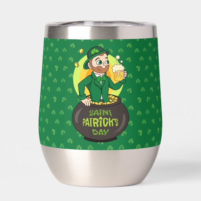 Cartoon leprechaun in einem Topf mit einem Pint (Rückseite)