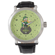 Cartoon leprechaun in einem Topf mit einem Pint