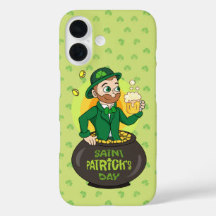 Cartoon leprechaun in einem Topf mit einem Pint iPhone 16 Hülle
