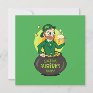 Cartoon leprechaun in einem Topf mit einem Pint Einladung