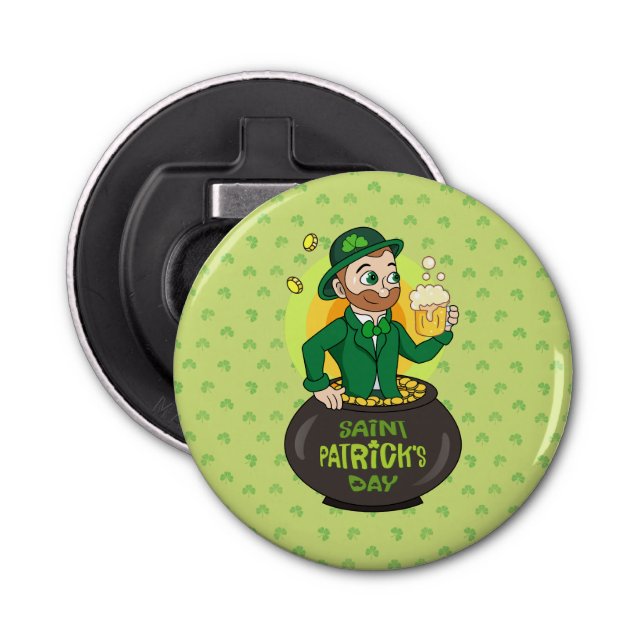 Cartoon leprechaun in einem Topf mit einem Pint Flaschenöffner (Vorderseite)