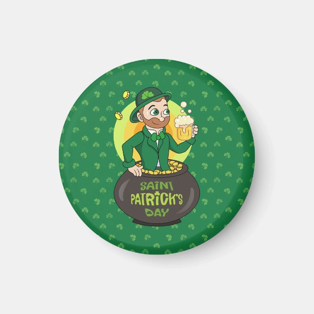 Cartoon leprechaun in einem Topf mit einem Pint Magnet (Vorne)