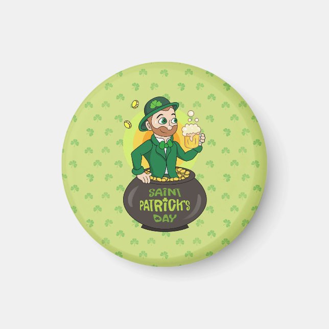 Cartoon leprechaun in einem Topf mit einem Pint Magnet (Vorne)