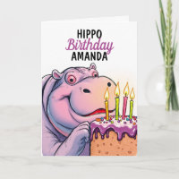 Cartoon Lila Cake Funny Hippo Geburtstag