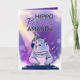 Cartoon Lila Dj Hippo Geburtstag Karte