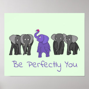 Cartoon Lila Elephant "Sei perfekt du" drucken Poster