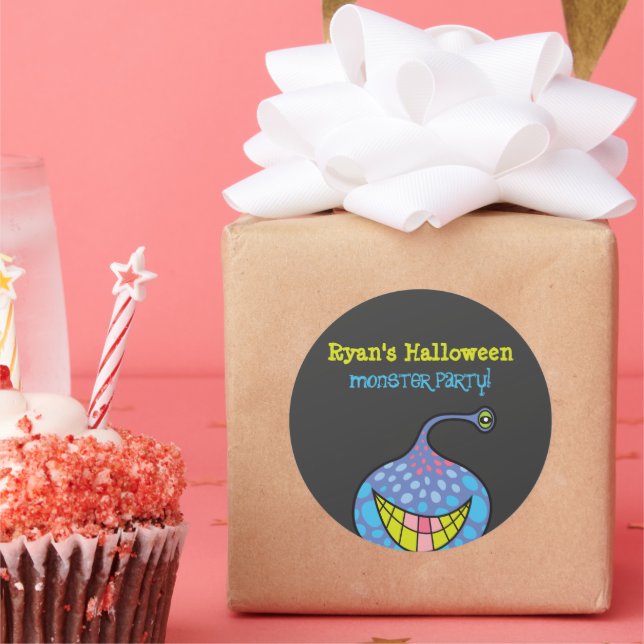 Cartoon Lila Monster Alien Kids Halloween-Party Runder Aufkleber (Party)