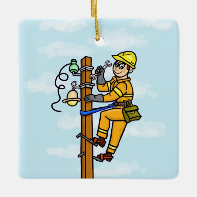 Cartoon Lineman, der an der Polemik arbeitet, Name Keramikornament (Vorderseite)
