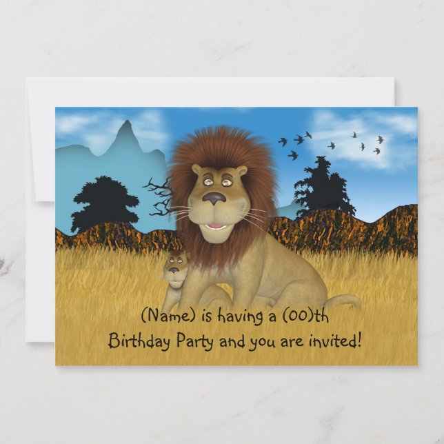 Cartoon Lion Childs Einladung zum Geburtstag (Vorderseite)