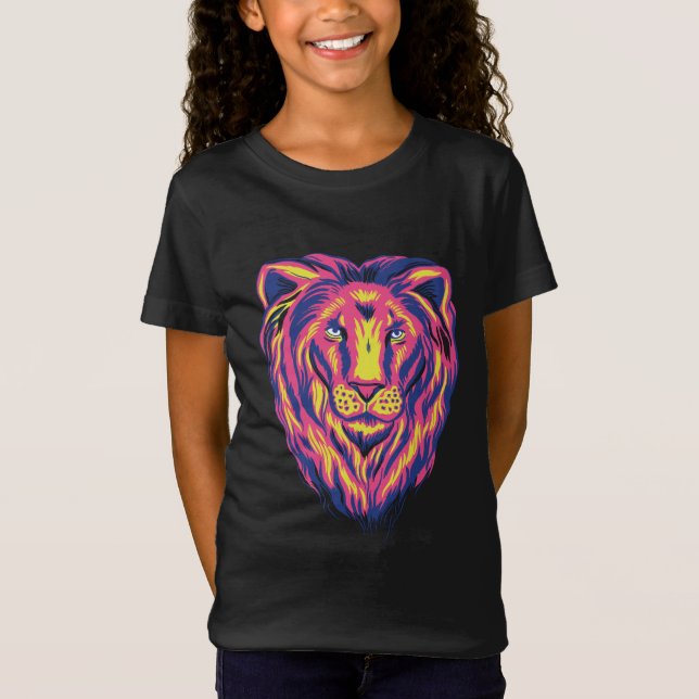 Cartoon Lion Face Design Illustration T-Shirt (Vorderseite)