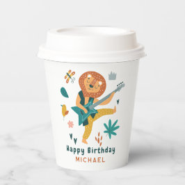 Cartoon Lion & Guitar Pappbecher