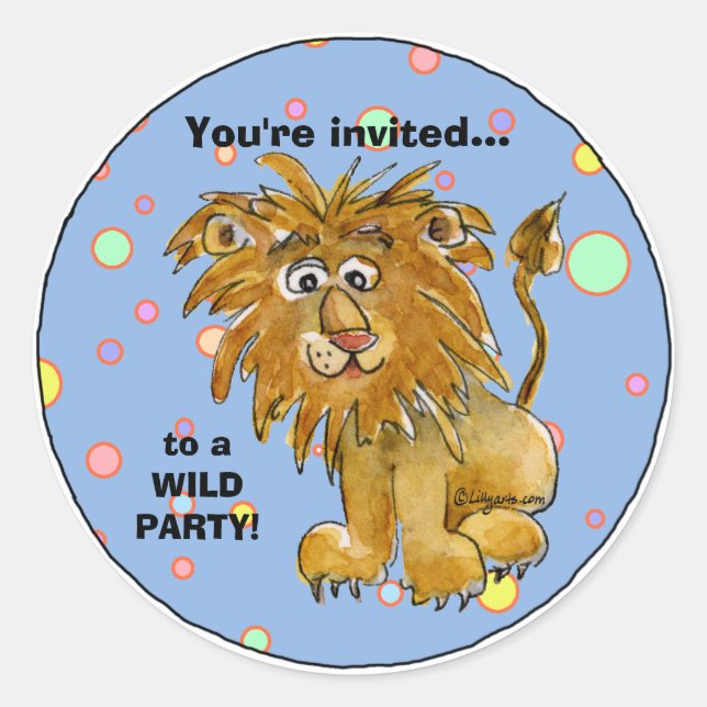 Cartoon Lion Party Einladung Custom Aufkleber (Vorderseite)