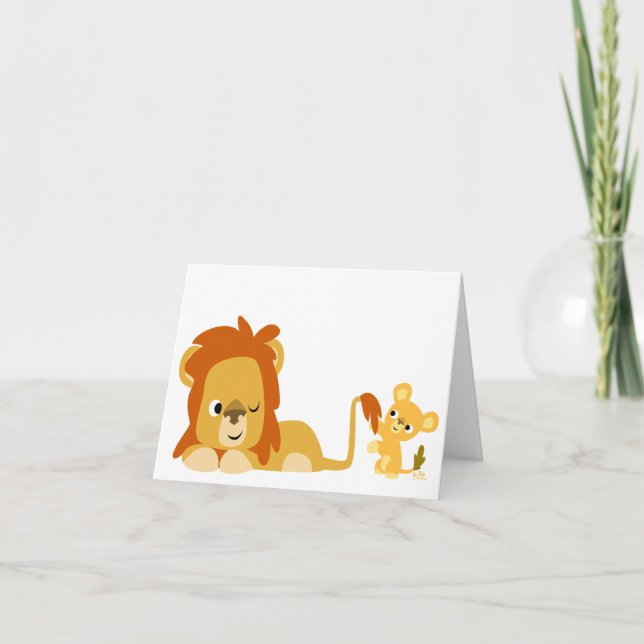 Cartoon Lion Vater und Cub notecard Karte (Vorderseite)