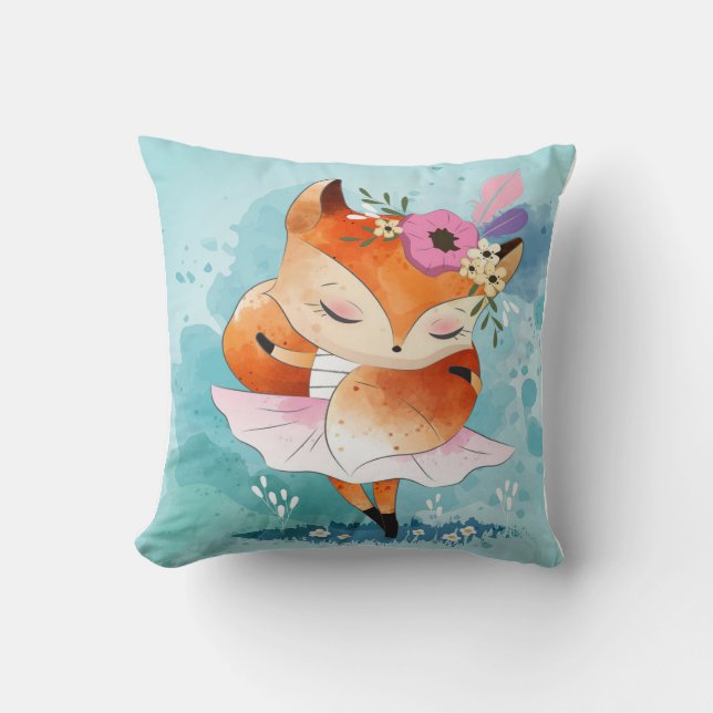 Cartoon Little Fox| Liebliches Fox Floral Geschenk Kissen (Vorderseite)