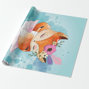 Cartoon Little Fox   Love Fox Floral Geschenkpapier