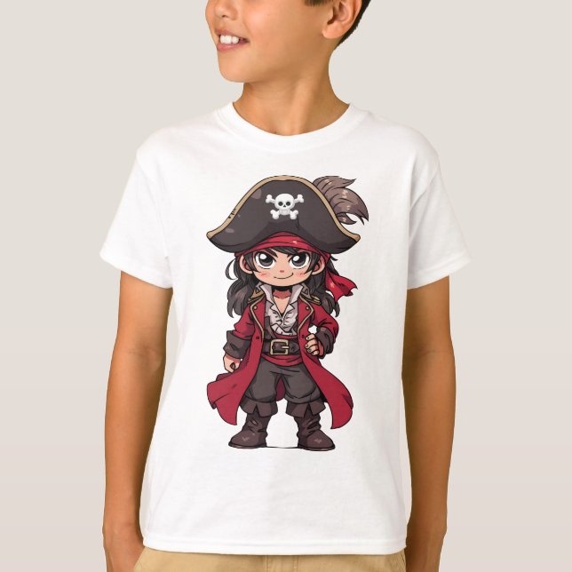 Cartoon Little Pirate Kindergeburtstag T-Shirt (Vorderseite)