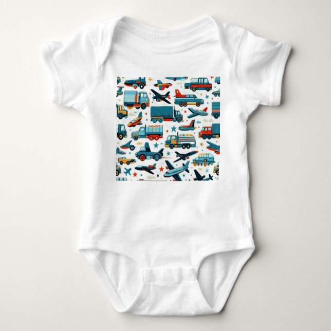 Cartoon-LKWs Flugzeug Baby Bodysuit Baby Strampler (Vorderseite)