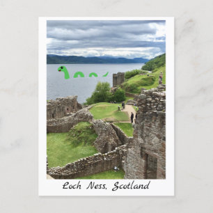 Cartoon Loch Ness Monster & Urquhart Castle Funny Postkarte