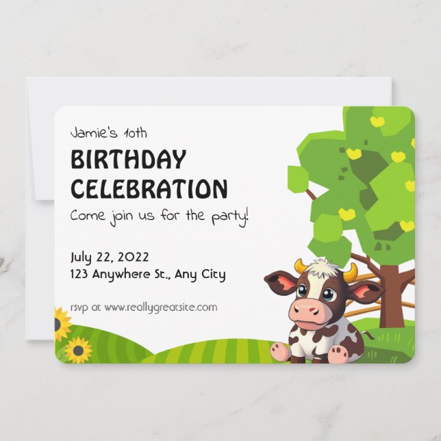 Cartoon Lola cow birthday invitation for kids. Mitteilungskarte (Vorderseite)