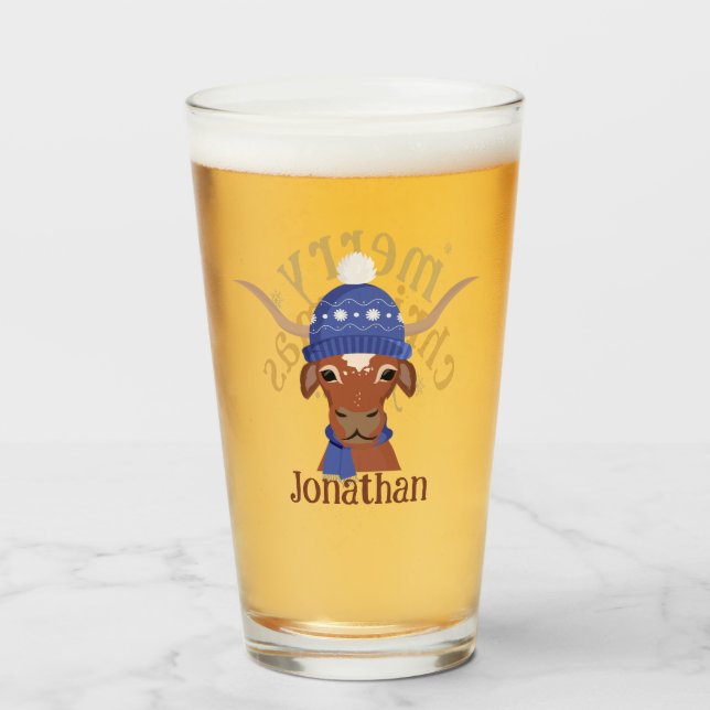 Cartoon Longhorn in Periwinkle Skikappe und Scarf Glas (Vorne (Gefüllt))