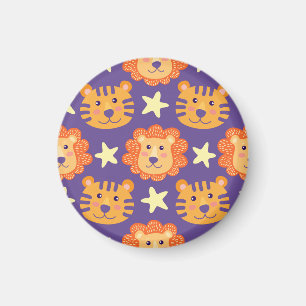 Cartoon Löwen & Tiger: Vintag Magnet