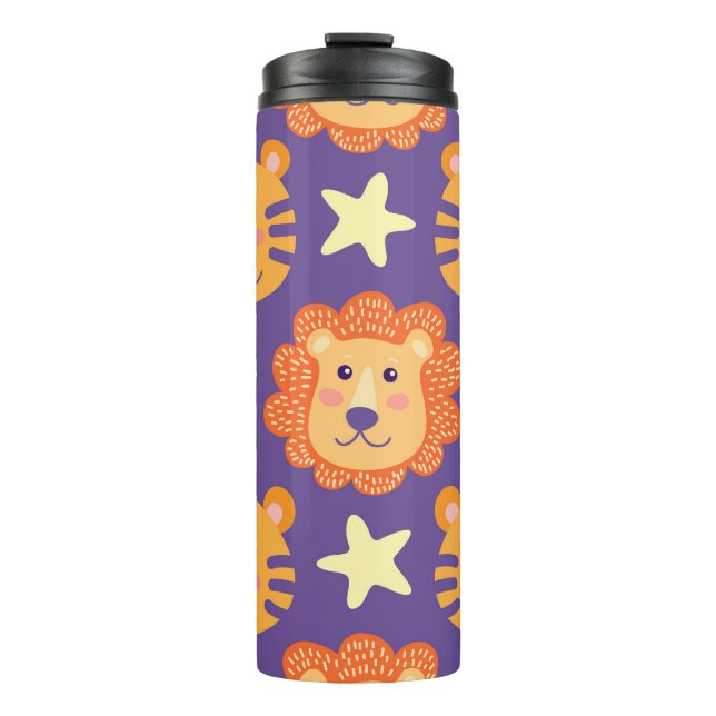 Cartoon Löwen & Tiger: Vintag Thermosbecher (Vorderseite)