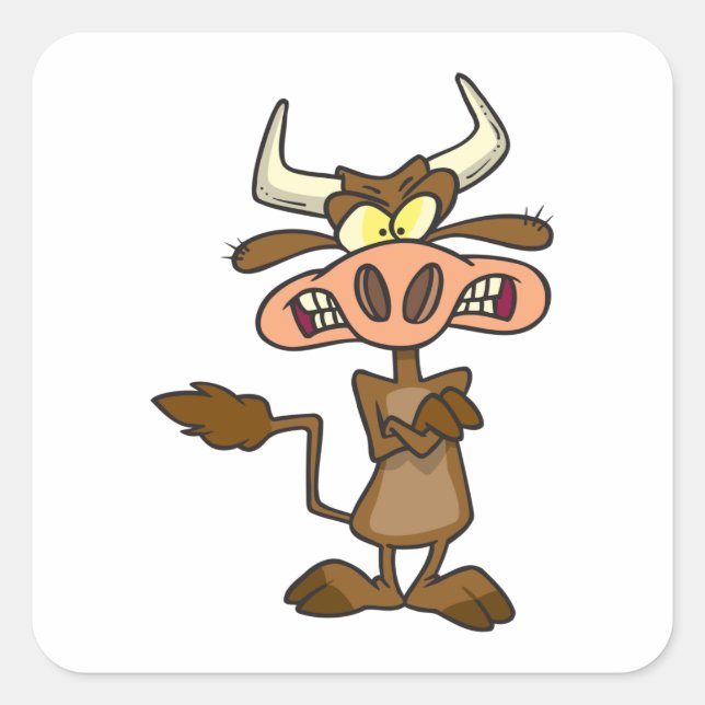 Cartoon Mad Cow Quadratischer Aufkleber (Vorderseite)
