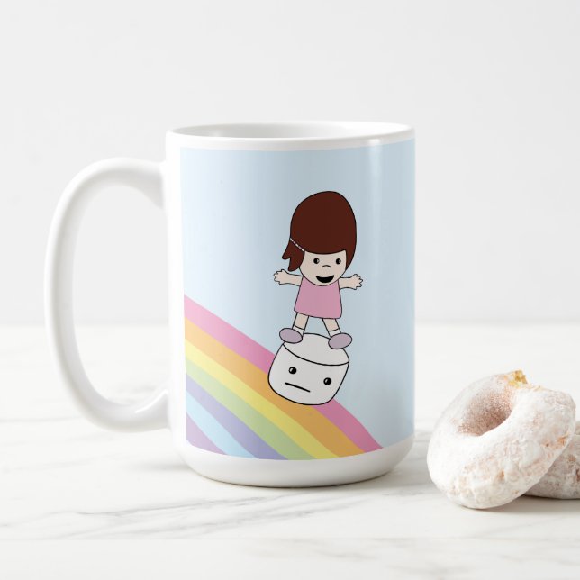 Cartoon-Mädchen auf Eibisch-Tasse des Regenbogen-w Kaffeetasse (Mit Donut)