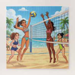 Cartoon Mädchen spielen Beachvolleyball Puzzle