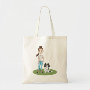 Cartoon Mädchen & süßer dreifarbiger Cavalier King Tragetasche