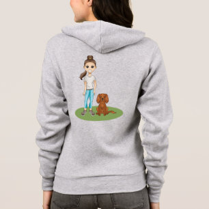 Cartoon Mädchen und Ruby Cavalier Spaniel Cartoon Hoodie