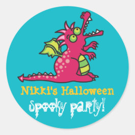 Cartoon Magenta Magic Dragon Kid's Halloween-Party Runder Aufkleber