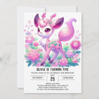Cartoon Magical Deer Digital Geburtstag Einladung